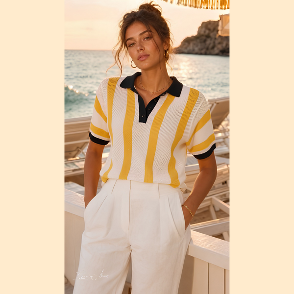 Yellow Stripe Knit Polo By Breakin' Atoms Summer 26