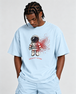 Black male model wearing Breakin’ Atoms Into Another World graphic tee in Chambray with matching pants thumbnail 5
