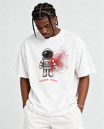 Black male model wearing Breakin’ Atoms Into Another World graphic tee in White with matching pants thumbnail 6