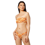 “Breakin’ Atoms Deco Bloom bandeau bikini in orange shell print, front view” thumbnail 1