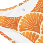 “Breakin’ Atoms Deco Bloom bandeau bikini in orange shell print, front view inside brand label thumbnail 6