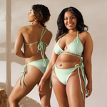 “Breakin’ Atoms Aqua Mint Bikini with triangle top and tie-side bottoms, front view” thumbnail 7
