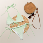 “Breakin’ Atoms Aqua Mint Bikini with triangle top and tie-side bottoms, front view” thumbnail 4