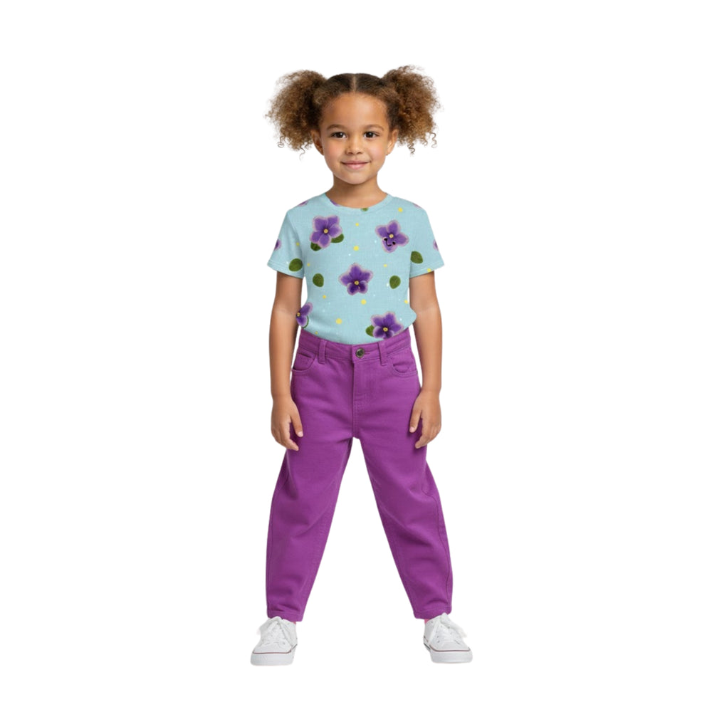 Breakin' Atoms Kids Violet Bloom Shirt Front on Kid — Breakin Atoms premium streetwear