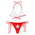 Back view of Nova Star – Red bikini on model, showing adjustable tie-back triangle top and cheeky cut bottoms with star print. thumbnail 3
