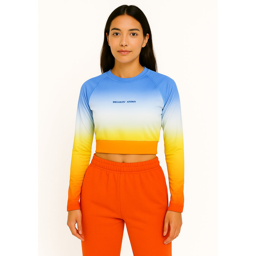 Chromatic Drift long-sleeve crop top — Breakin Atoms premium streetwear