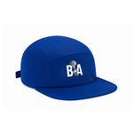 Front view of Breakin' Atoms 5-Panel “B'A” Hat in bold blue, featuring structured fit and white embroidered “B’A” initials — a sleek, modern take on classic streetwear headwear. thumbnail 2