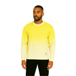 Model wearing Breakin' Atoms "Canary Yellow Sweater" with a smooth yellow ombré fade, relaxed fit, and classic crew neck — perfect for stylish layering in cool weather. thumbnail 1