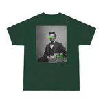 Back view of Breakin' Atoms "Abraham Only Sees Green Tee" showing a clean, minimal design with focus on the powerful front statement artwork. thumbnail 3