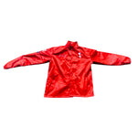  Breakin' Atoms Coach's Jacket in red satin, displayed against a white background. Features custom flag patch, Getaway Man logo, and premium satin finish thumbnail 4