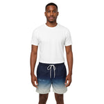 Model wearing Breakin' Atoms "Gradient Horizon Shorts," lightweight shorts with a sunset-inspired gradient colorway — perfect for summer streetwear and creative warm-weather outfits. thumbnail 1