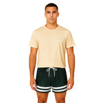 Model wearing Breakin' Atoms "Midnight Stride Shorts," solid black athletic-style shorts featuring subtle logo detailing and a clean cut — ideal for movement, comfort, and understated streetwear. thumbnail 1