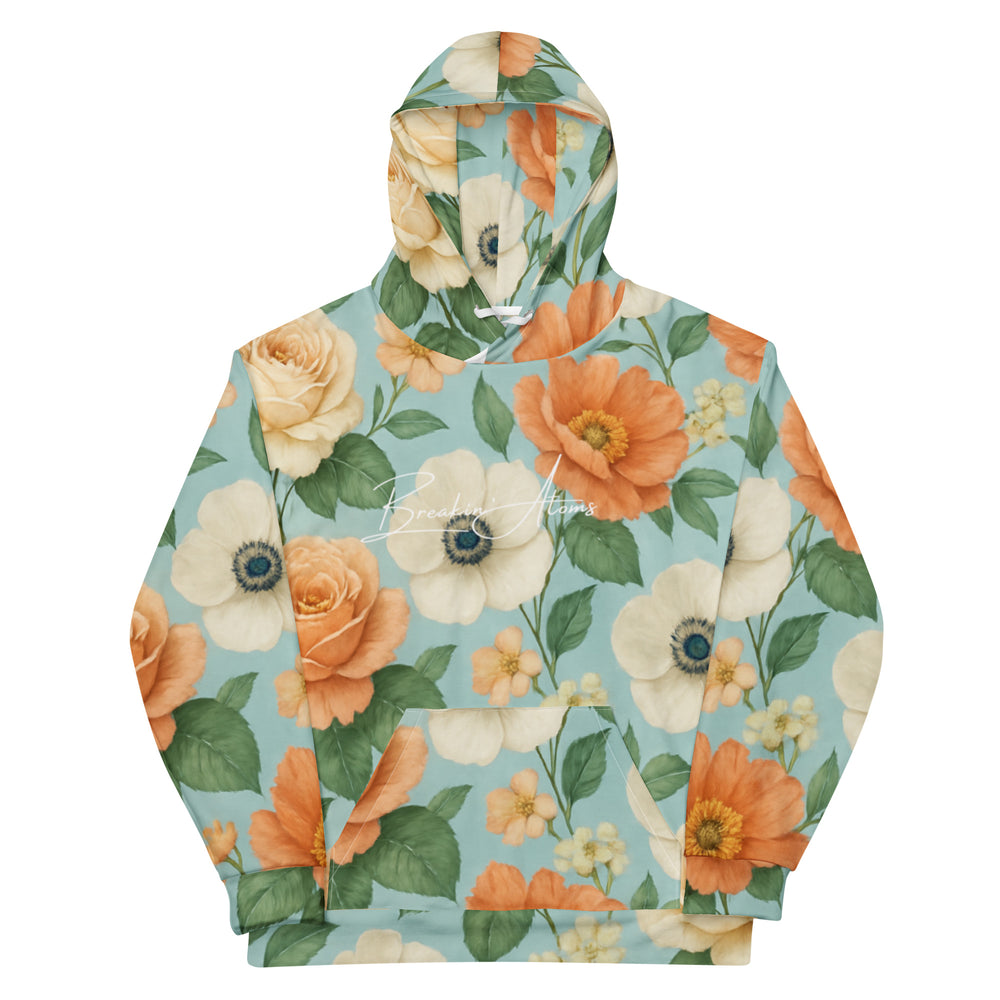 Back of the Breakin’ Atoms Motion Bloom Hoodie with detailed floral pattern and subtle branding.” — Breakin Atoms premium streetwear