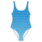 “Breakin’ Atoms Ocean Stripe One-Piece with bold blue stripes, front view” thumbnail 2