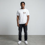  Save your self tee from Breakin' Atoms white graphic t-shirt shown from the back with large colorful no one is coming to save us text print.
 thumbnail 1