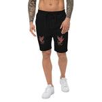 Model wearing black Breakin’ Atoms Twin Flam Shorts with twin red phoenix DTF prints on front thighs. thumbnail 1