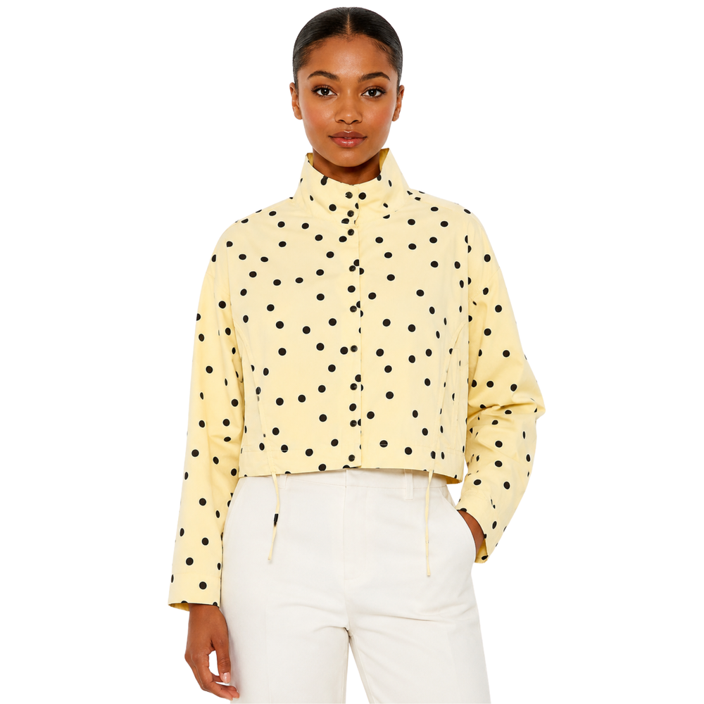 Breakin' Atoms Yellow Polka Dot Sunday jacket front view on white background — Breakin Atoms premium streetwear