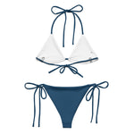 Back view of plus-size model in Ostra bikini, highlighting adjustable back ties and ocean-blue fabric with starfish detail. thumbnail 3